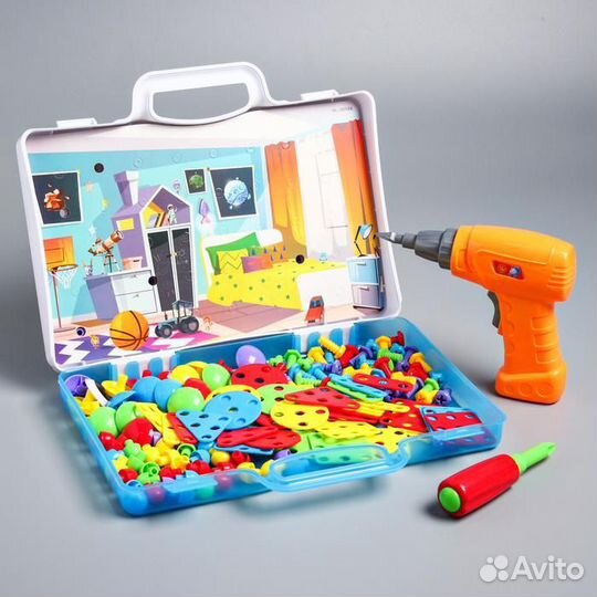 Конструктор винтовой с дрелью, фиксики, 224 детали