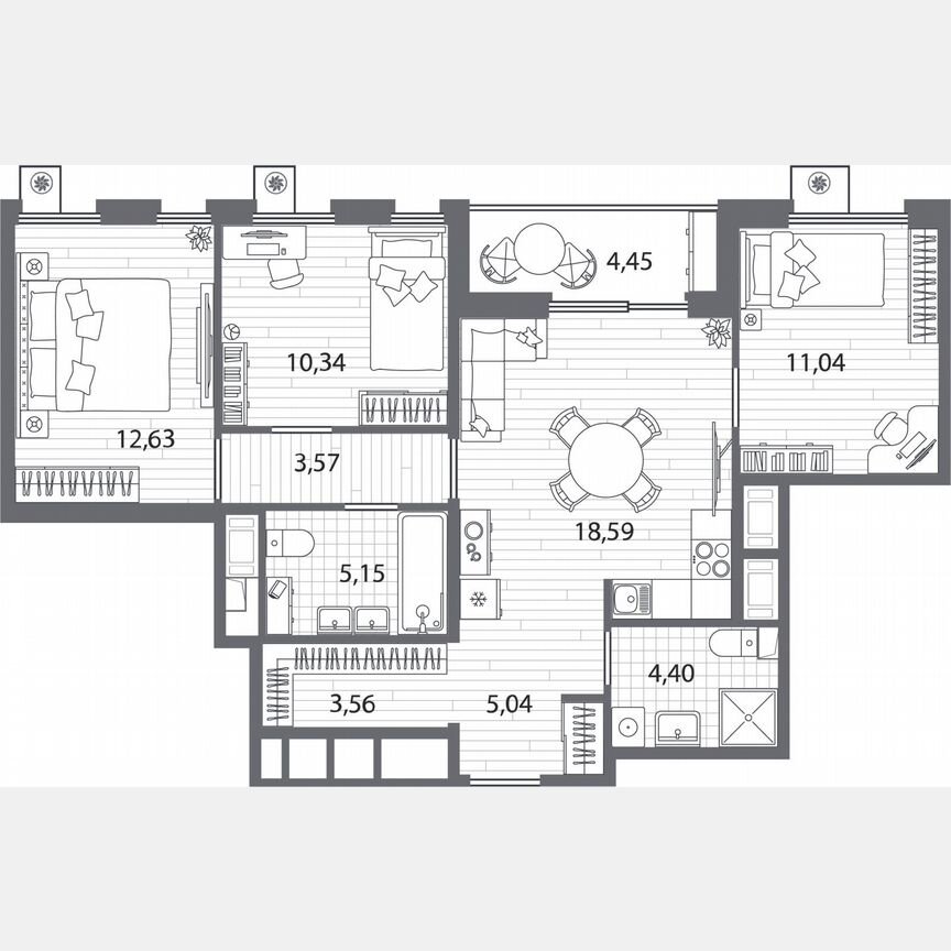 3-к. квартира, 76,6 м², 3/13 эт.