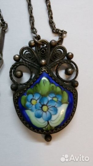 Кулон Цепочка Финифть Мельхиор СССР винтаж
