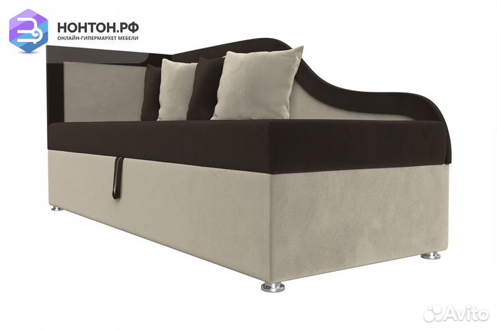 Детский диван Дюна микровельвет коричневый / бежев