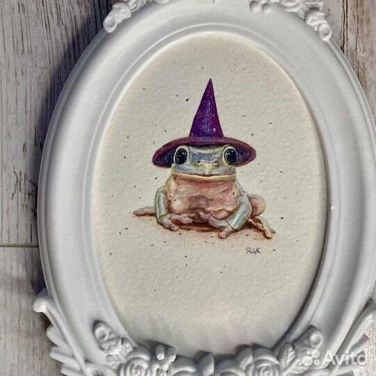 Акварельная картина в раме Лягушонок