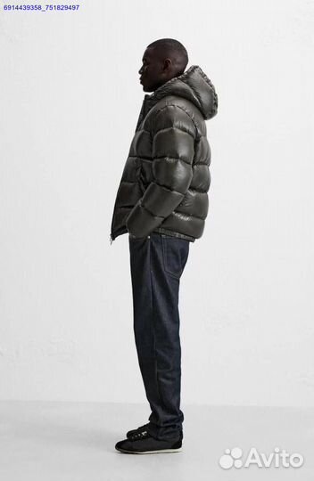 Пуховик Zara x Moncler глянцевый Хаки (Арт.64604)