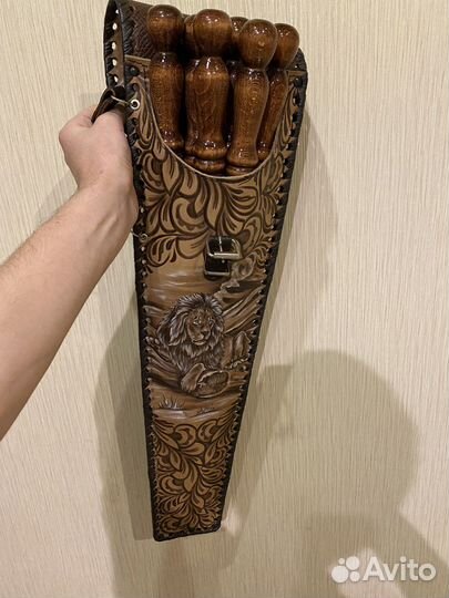 Подарочный набор шампуров в кожаном чехле 