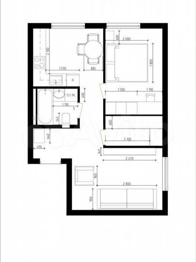 2-к. квартира, 46 м², 1/3 эт.