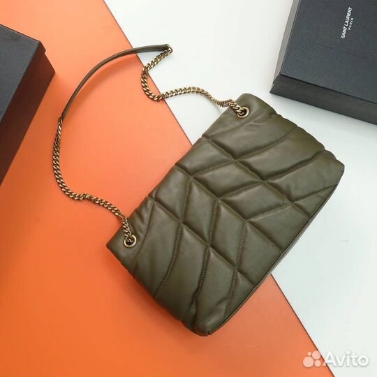 Сумка пуффер Saint Laurent YSL цепочка зелёная
