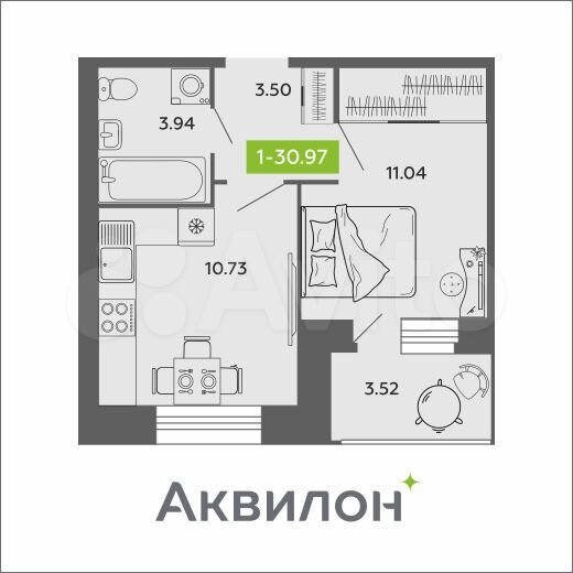 1-к. квартира, 31 м², 9/11 эт.