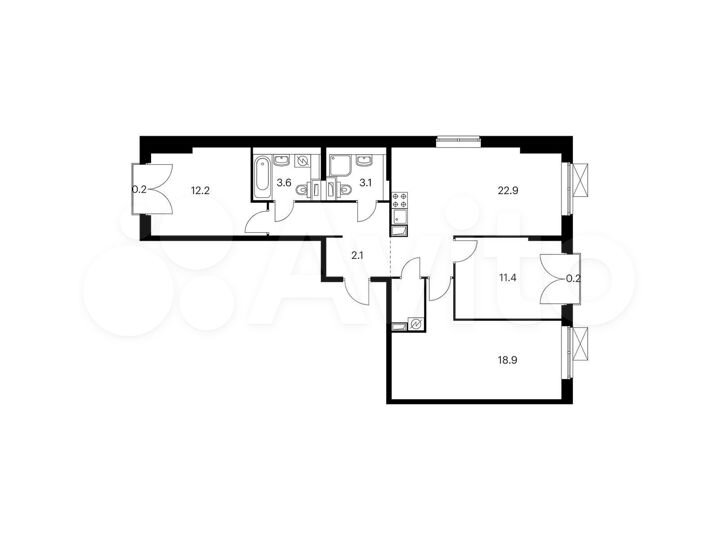3-к. квартира, 83,4 м², 9/9 эт.