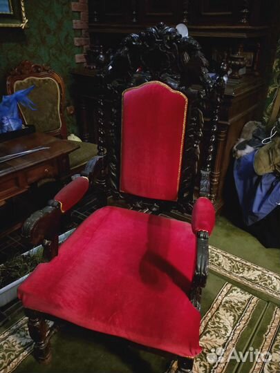 Стул трон антикварный 19в дубовый