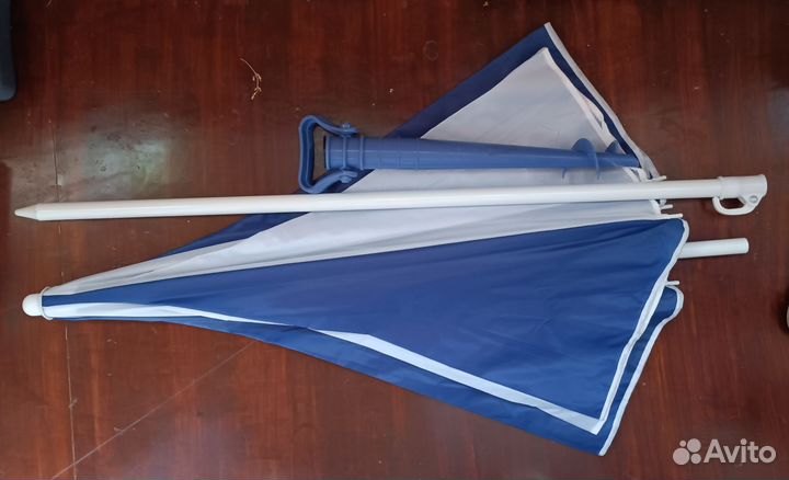 Зонт пляжный сине-белый + бур-держатель