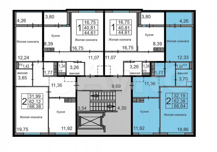 2-к. квартира, 66,6 м², 4/10 эт.