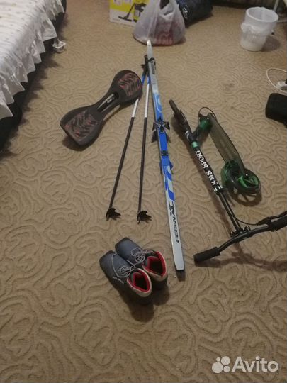 Лыжи,лыжные ботинки 39,скейтборд, самокат 210