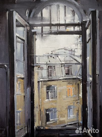 Картина масло картина Петербург вид из окна