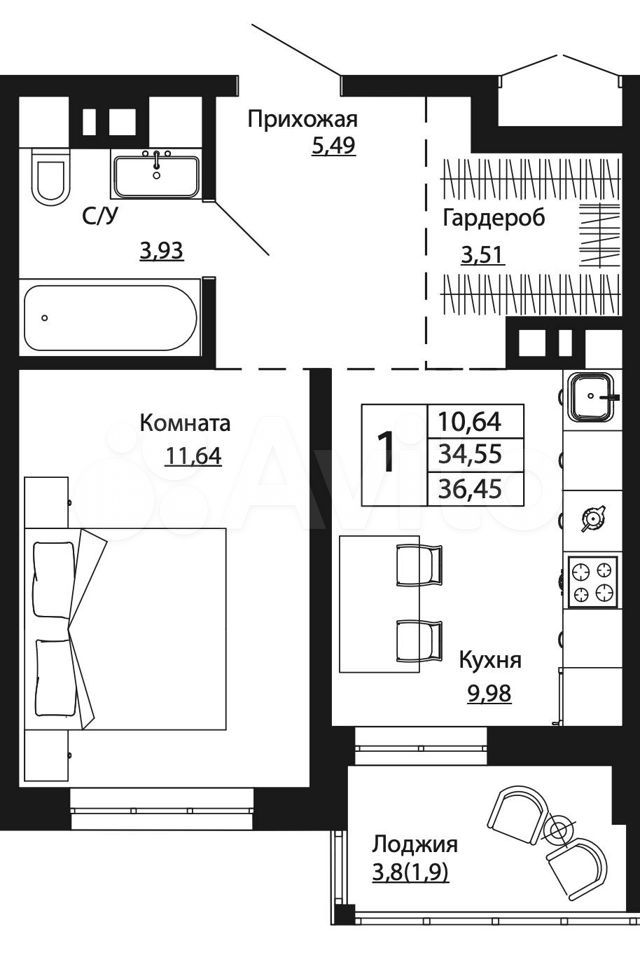 1-к. квартира, 36,5 м², 4/24 эт.