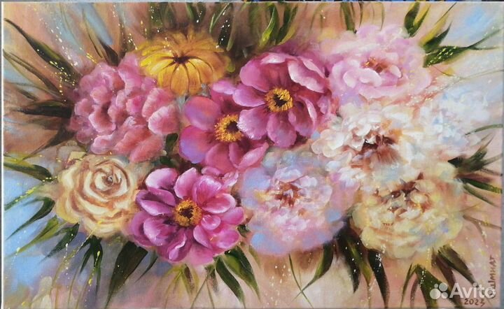 9 картин с цветами маслом на холсте