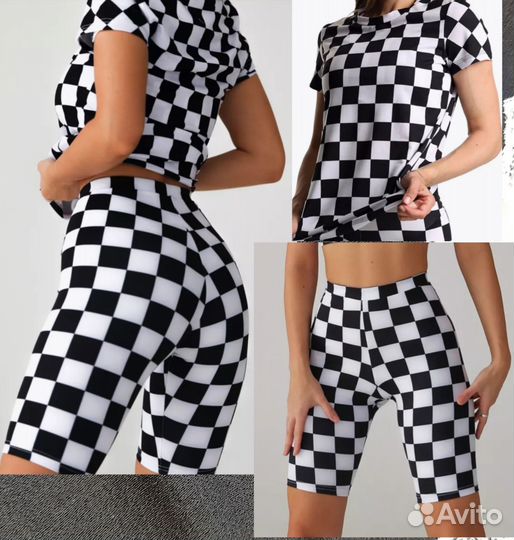 Новый костюм шахматы футболка велосипедки 42/46 р