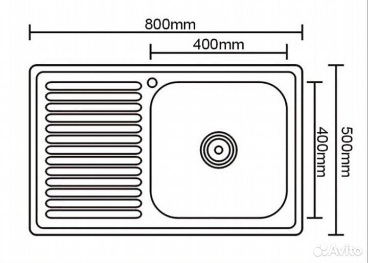 Мойка для кухни из нержавейки 80х50 0.6 мм. правая