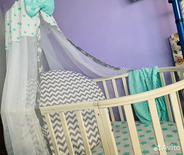 Кроватка трансформер,матрас овальный,круглый