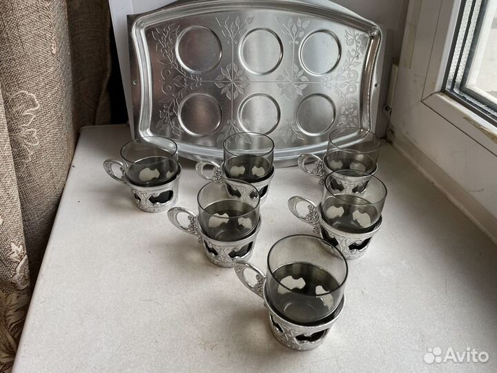 Набор рюмочки с подстаканниками и подносом СССР