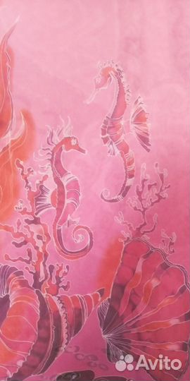 Пляжный платок розовый,морской конек