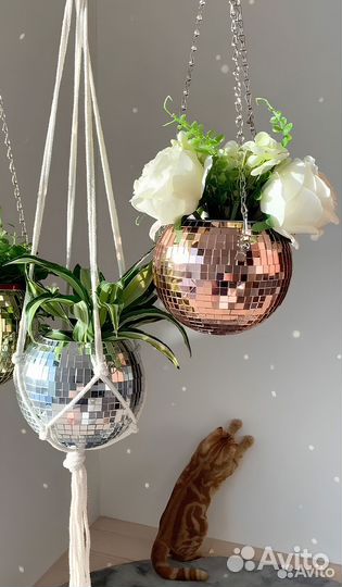 Кашпо из диско шара / кашпо из зеркальной мозаики