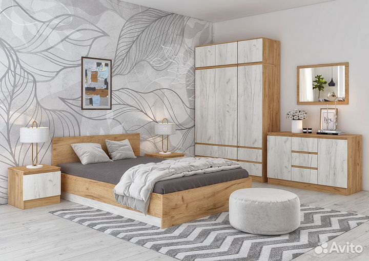 Спальня Марчел №3 крафт золотой/дуб белый