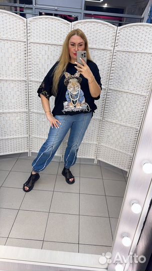 Джинсы со стразами 48-58