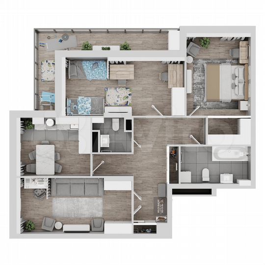 3-к. квартира, 96,4 м², 13/22 эт.