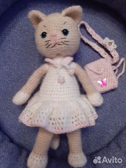 Вязаные игрушки Кошечка с котёнком
