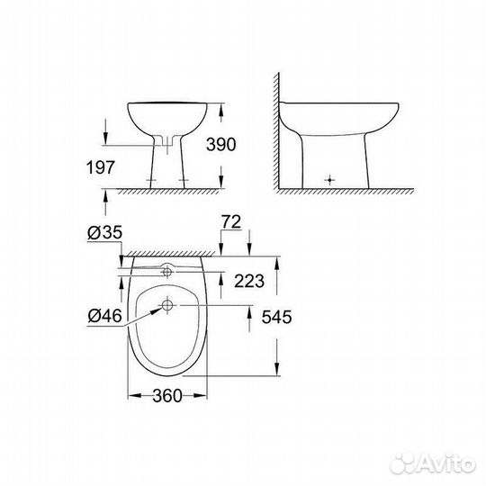 Биде напольное Grohe Bau Ceramic 39432000