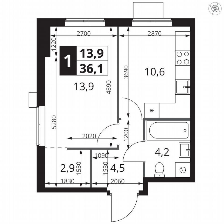 1-к. квартира, 36,1 м², 15/15 эт.