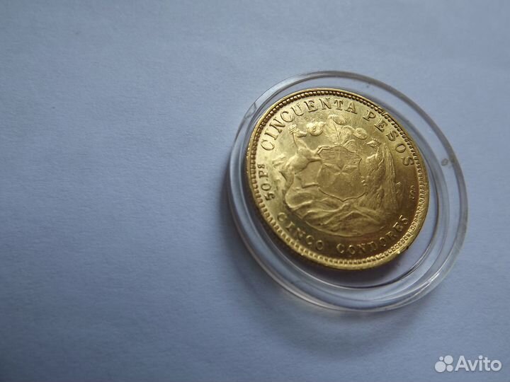 Золото 50песо 1926 Чили 10,17гр очень редкая