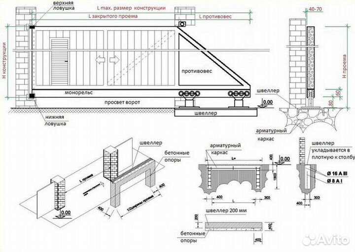 Ролики и балка 6м. для откатных 71х60х3,5 DoorHan