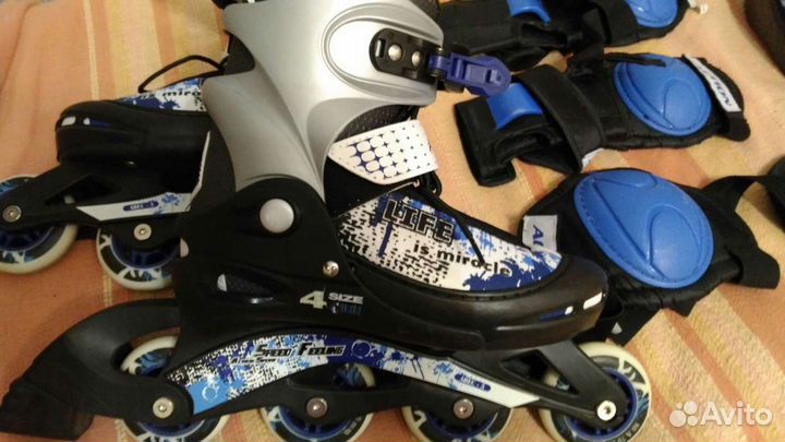 Роликовые коньки раздвижные / шлем / защита