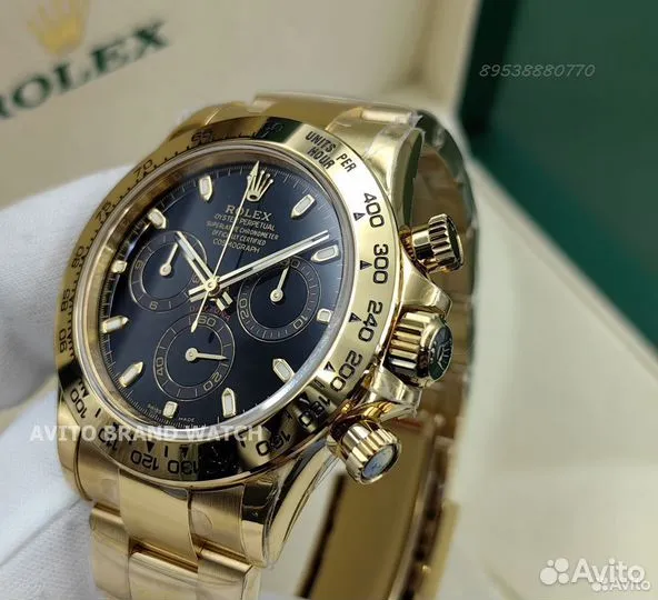 Часы Rolex Daytona черный циферблат в золоте новые