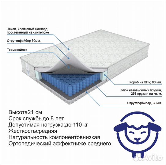 Новый матрас 2000х2000 и другие размеры, Ортис