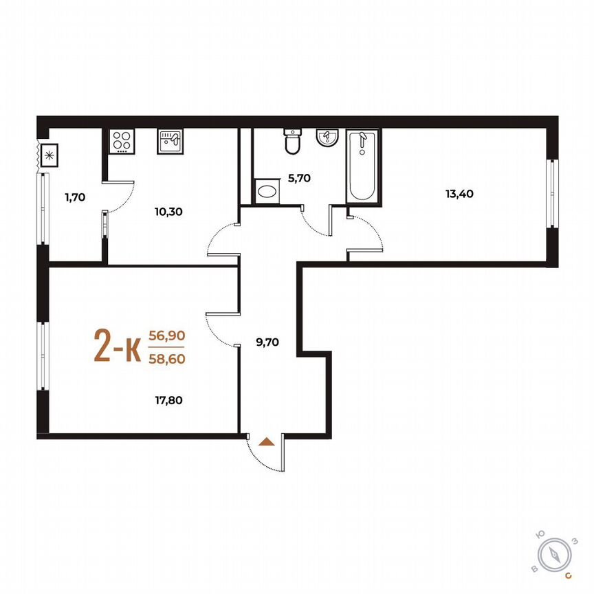 2-к. квартира, 58,6 м², 5/8 эт.