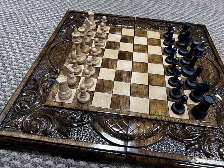 Шахматы нарды шашки 3 в 1 ручной работы