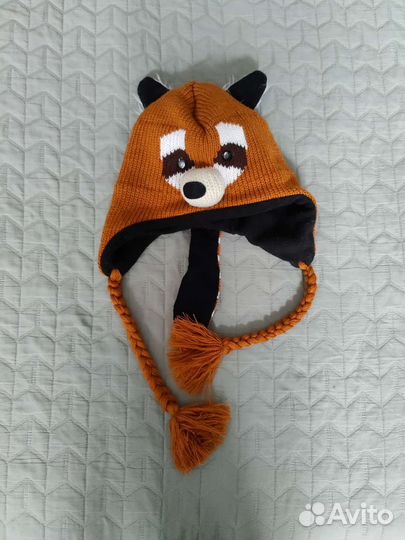 Шапка енот на флисе с ушами и хвостом