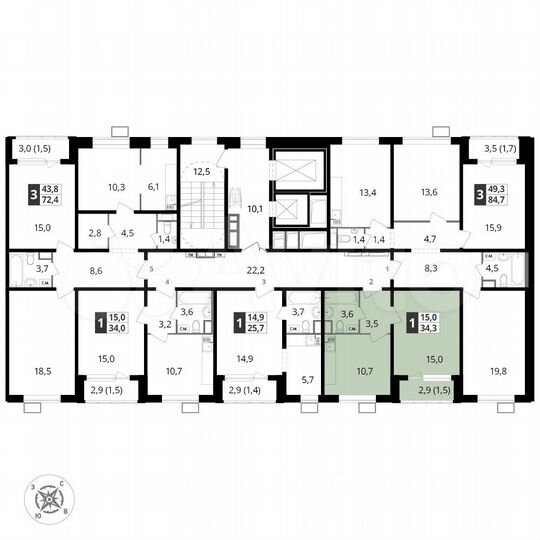 1-к. квартира, 34,3 м², 13/25 эт.