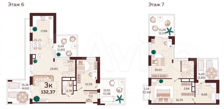 3-к. квартира, 132,4 м², 6/9 эт.