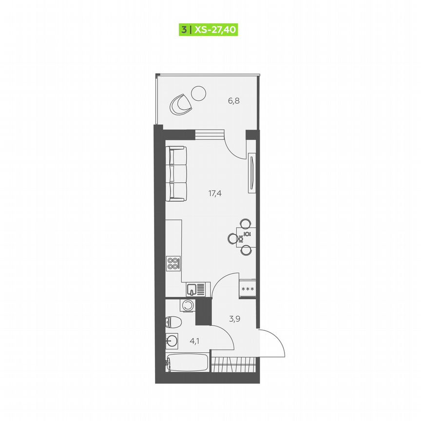 Квартира-студия, 27,4 м², 2/12 эт.