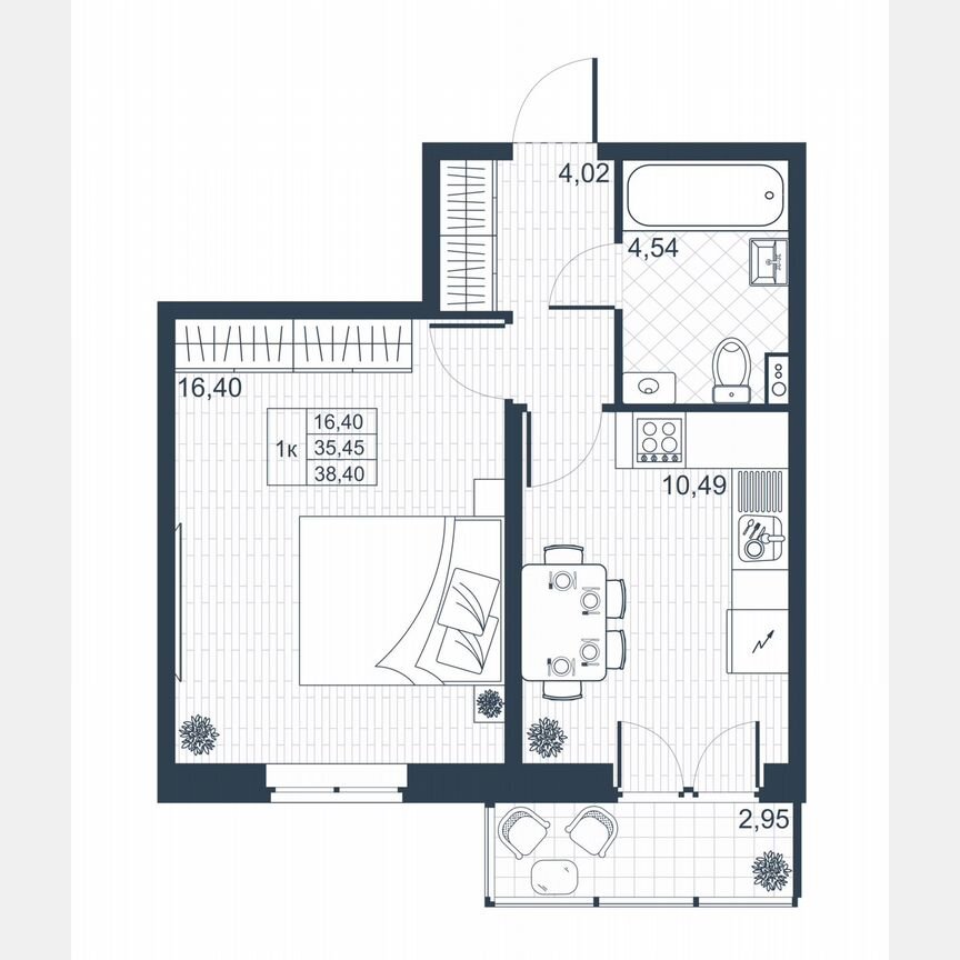 1-к. квартира, 36,3 м², 1/8 эт.