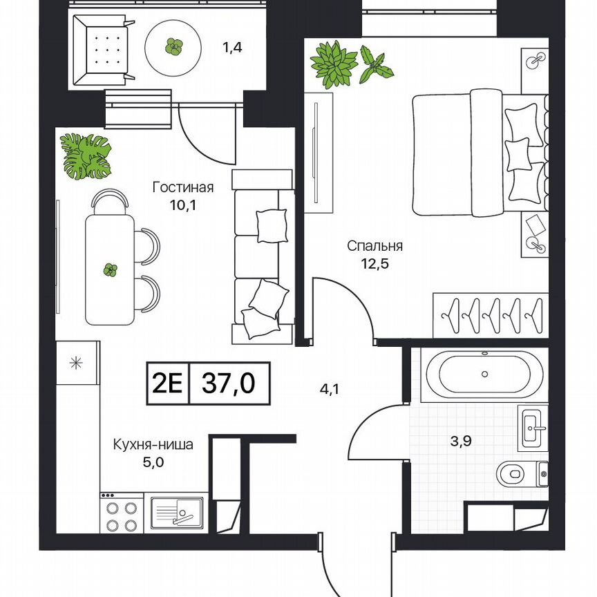 2-к. квартира, 37 м², 2/17 эт.