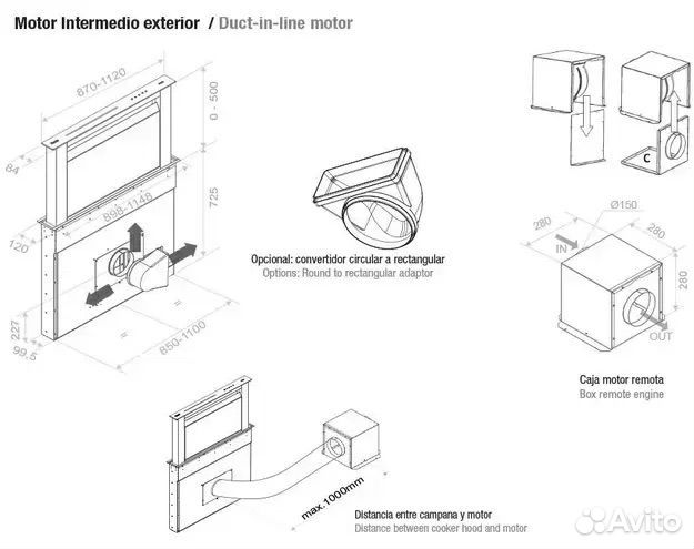 Вытяжка pando E-350/90 IX-CR NE 1350 INT/EXT