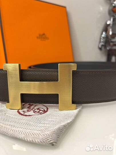 Мужской двусторонний кожаный ремень Hermes