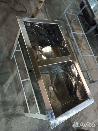 Мойка двухсекционная из нержавейки 60х120