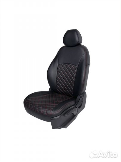 Чехлы для Hyundai Accent Ромб черный/строчка красн