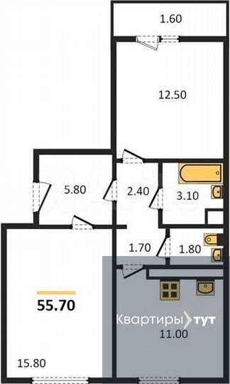 2-к. квартира, 55,7 м², 11/17 эт.
