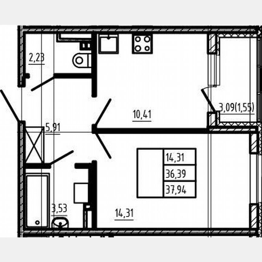 1-к. квартира, 36,4 м², 3/4 эт.