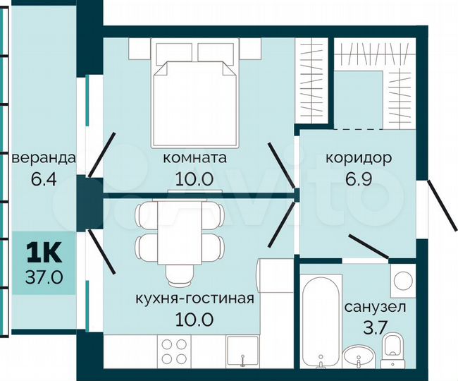 1-к. квартира, 37 м², 10/10 эт.